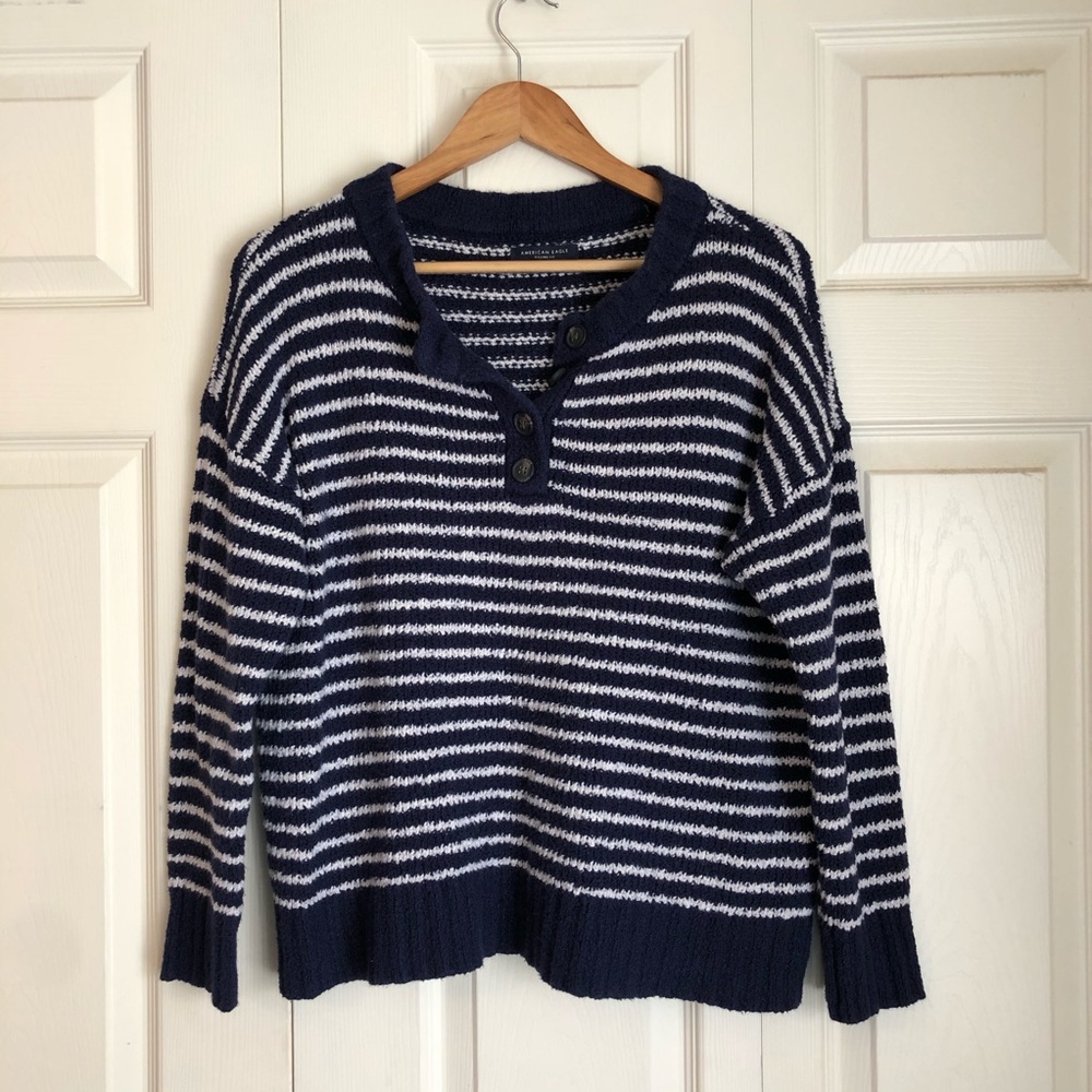 American Eagle Striped Button-up Sweater